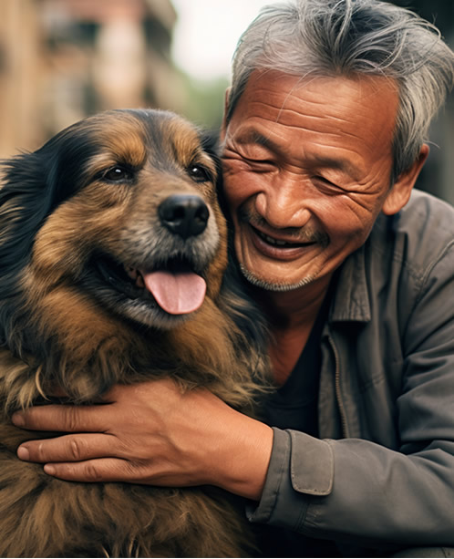 主人擁抱溫馴的大狗