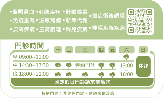 霖曜中醫診所門診時間表與主治項目